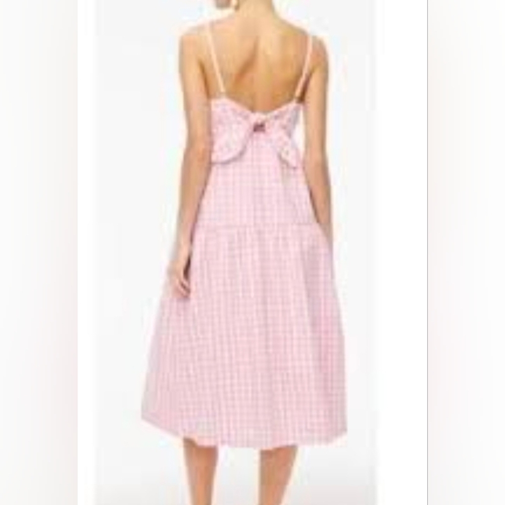 J.Crew Pink Gingham Tie back  Sleeveless Midi Dress with Tiered Skirt Size 8